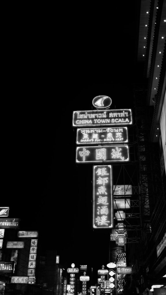 Chinatown Bangkok Neon Signs Night Street View Mobile Wallpaper