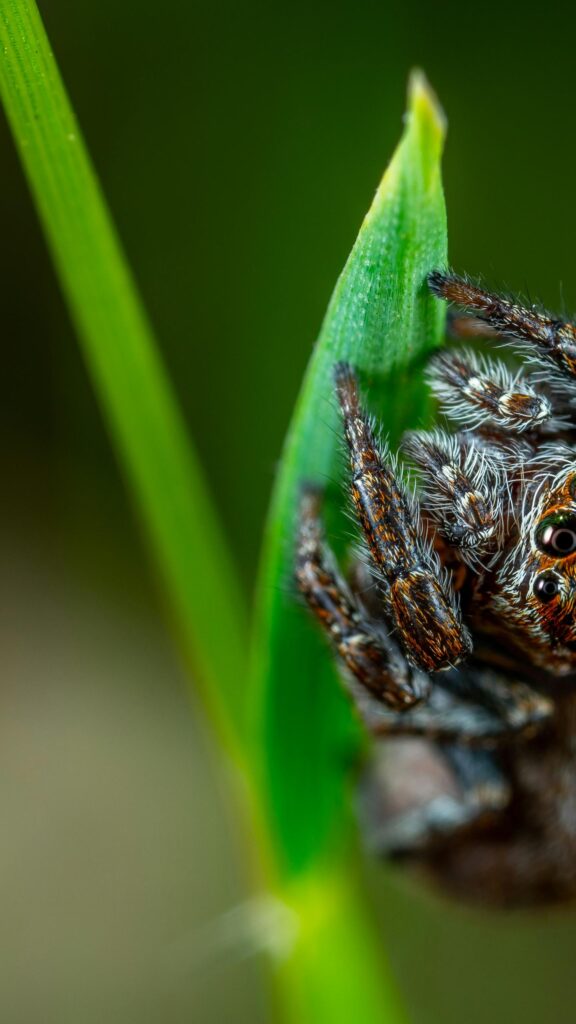 Macro Photography Jumping Spider on Green Leaf Mobile Wallpaper