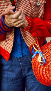 Vibrant Fashionable Style with Red and Blue Accessories Mobile Wallpaper