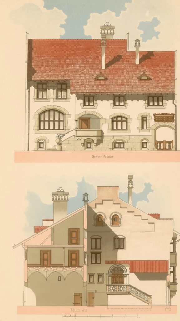 Vintage Architectural Blueprint House Design Premium Mobile Wallpaper
