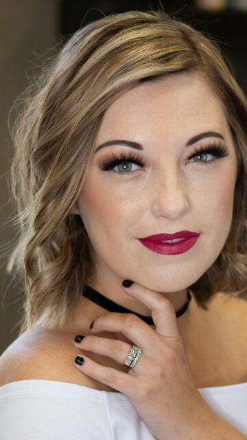 Beautiful Woman with Red Lipstick and Glamorous Makeup Phone Wallpaper