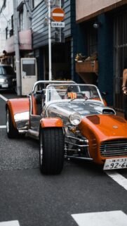 Orange and Silver Caterham Seven Sports Car Street View Wallpaper