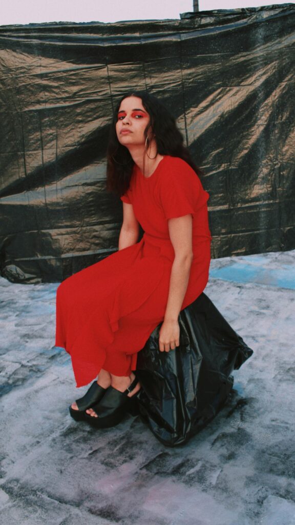 Woman in Red Dress and Bold Makeup Aesthetic Mobile Wallpaper