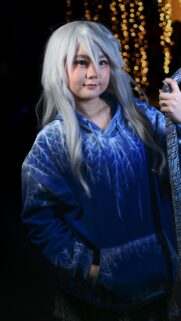 Jack Frost Cosplay Girl with Frosty Blue Hoodie Mobile Wallpaper