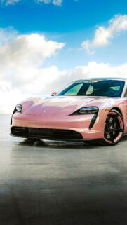 Stunning Rose Gold Porsche Taycan Sports Car Phone Wallpaper