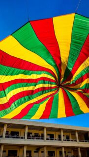 Vibrant Colorful Circular Canopy Parachute Sky Mobile Wallpaper