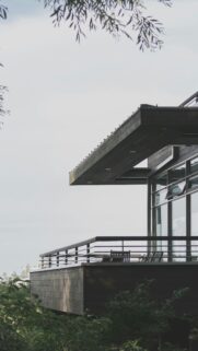 Modern Wooden Architectural Deck with Minimalist Balcony Wallpaper