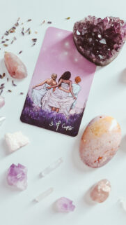 3 of Cups Tarot Card Meaning and Amethyst Crystal Energy Wallpaper