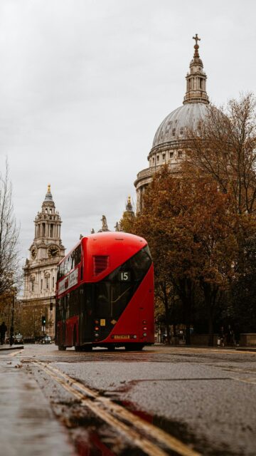 Iconic Red London Bus by St Paul's Cathedral Phone Wallpaper