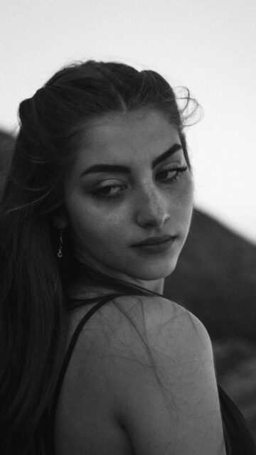Beautiful Girl Portrait Black and White Aesthetic Mobile Wallpaper
