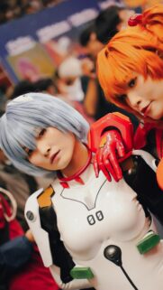 Neon Genesis Evangelion Rei and Asuka Cosplay Portrait Phone Wallpaper