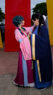 Anime Cosplay Couple in Traditional Asian Attire Aesthetic Wallpaper