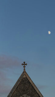 Waxing Gibbous Moon Above Church Cross Spiritual Wallpaper