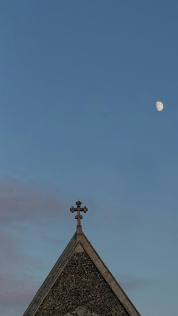 Waxing Gibbous Moon Above Church Cross Spiritual Wallpaper