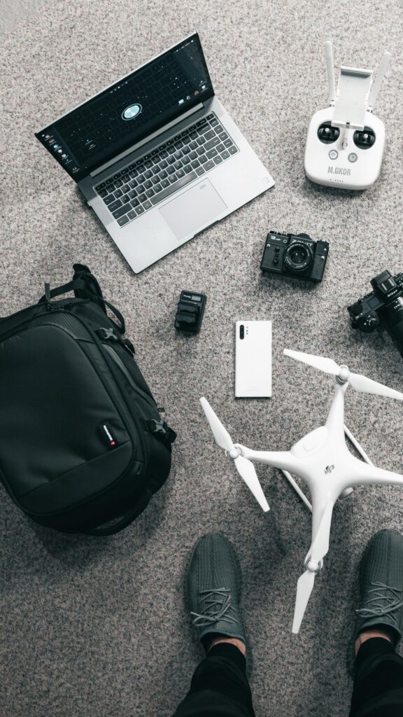 Professional Photographer Gear Flat Lay Aerial Travel Tech Wallpaper