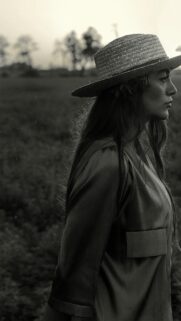Melancholic Woman in Straw Hat Black and White Aesthetic Phone Wallpaper