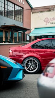 Stunning Red BMW M3 E46 and Exotic Supercars Street View Wallpaper