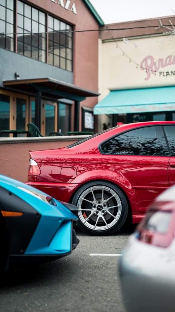 Stunning Red BMW M3 E46 and Exotic Supercars Street View Wallpaper