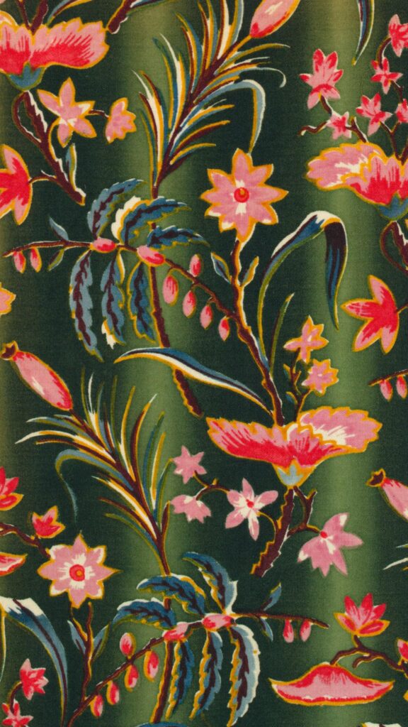 Vintage Floral Botanical Illustration on Deep Green Background Wallpaper