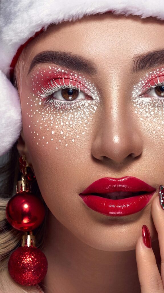 Stunning Christmas Beauty Makeup Portrait 4K Mobile Wallpaper