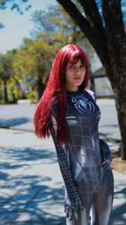 Stunning Redhead Spider-Man Cosplay Aesthetic Mobile Wallpaper