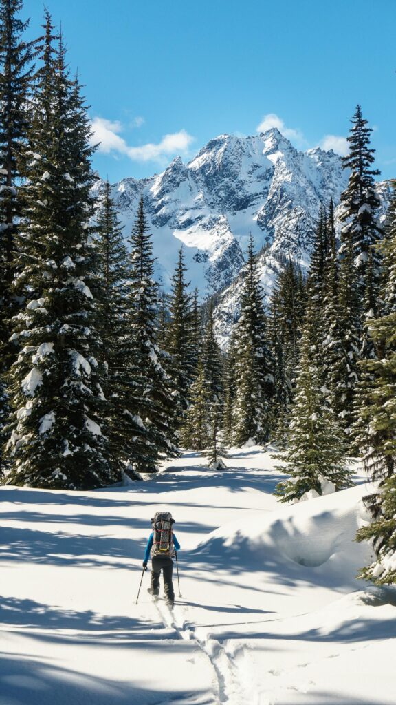 Backcountry Skier in Snowy Mountain Wilderness Phone Wallpaper
