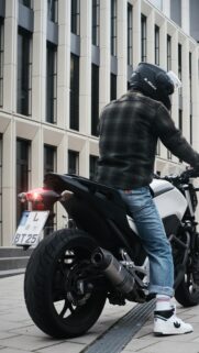 Biker on Honda Motorcycle in Modern City Urban Street Mobile Wallpaper