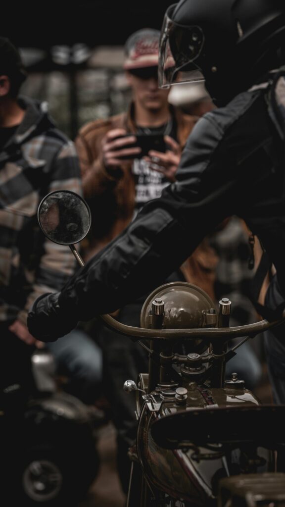 Vintage Military Motorcycle Rider Close Up Mobile Wallpaper