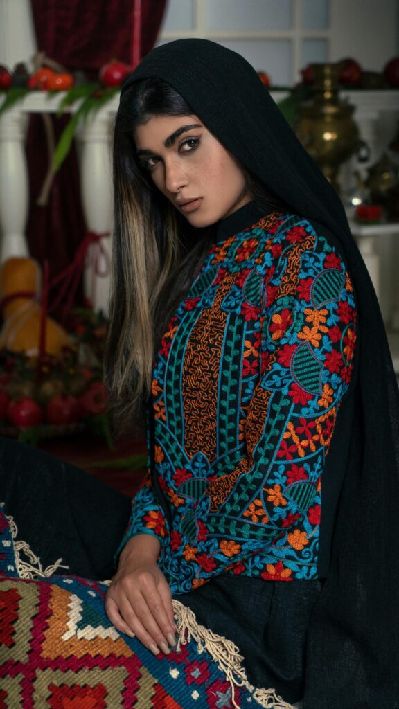 Stunning Woman in Traditional Ethnic Embroidered Shirt Mobile Wallpaper