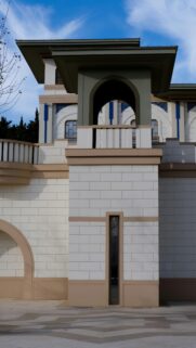 Modern Architectural Structure with Elegant Islamic Geometry Wallpaper