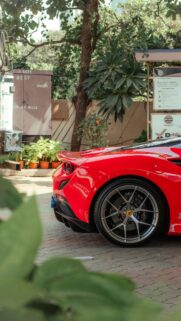 Stunning Red Ferrari F8 Tributo Side Profile Sports Car Wallpaper