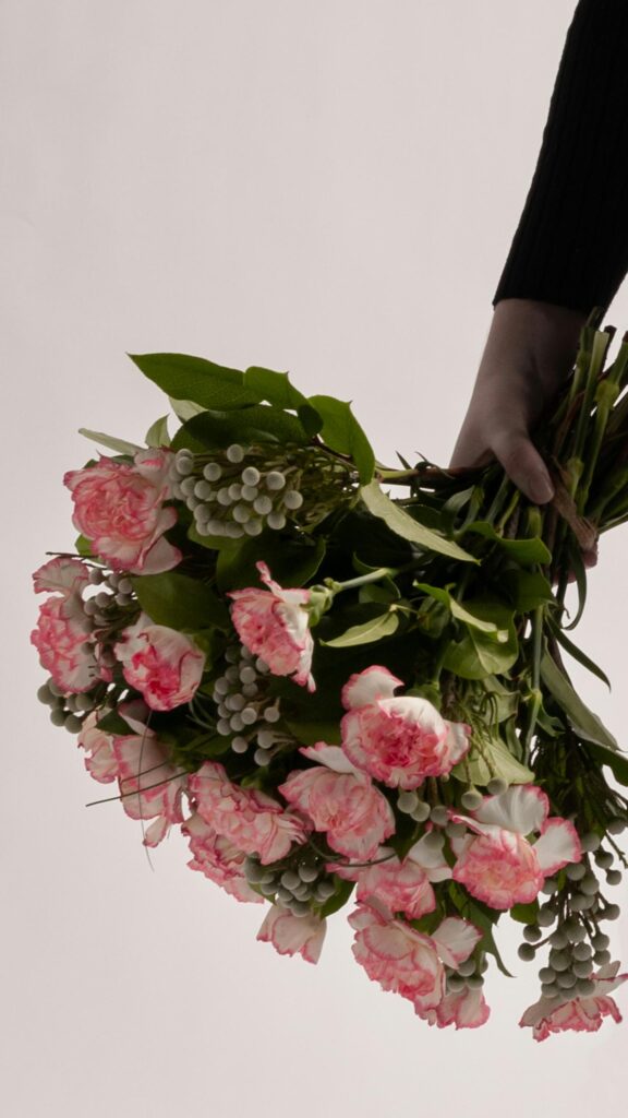 Elegant Pink Carnations and Silver Brunia Bouquet Mobile Wallpaper