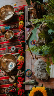 Healing Energy Altar with Crystals and Singing Bowls Spiritual Wallpaper