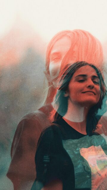 Dreamy Double Exposure Portrait of a Young Woman Mobile Wallpaper
