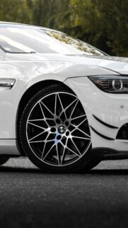 Close Up BMW M Sport White Car Front Wheel Rim Mobile Wallpaper