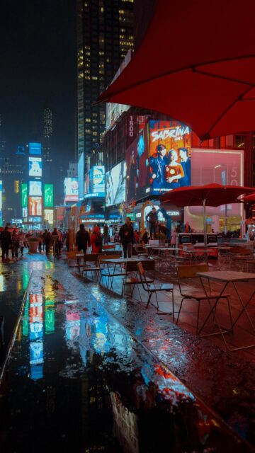 Times Square Night Rain Cinematic Cityscape Mobile Wallpaper
