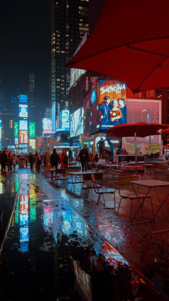 Times Square Night Rain Cinematic Cityscape Mobile Wallpaper