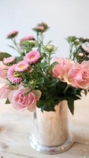 Elegant Pink Roses and Aster Flowers Bouquet Phone Wallpaper