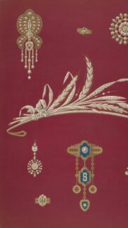 Vintage Jewelry Illustration on Deep Red Background Mobile Wallpaper