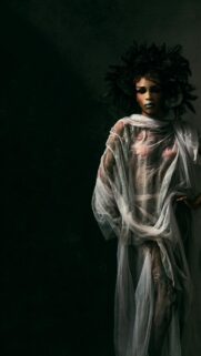 Ethereal Fantasy Goddess Portrait in Sheer Draped Fabric Mobile Wallpaper