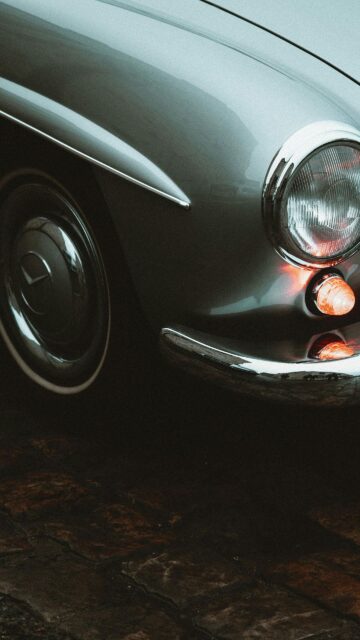 Classic Vintage Silver Car Close-Up Mobile Wallpaper
