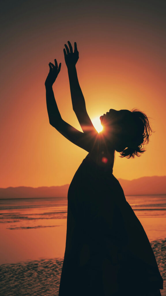 Divine Feminine Energy Sunset Silhouette Spiritual Aesthetic Wallpaper