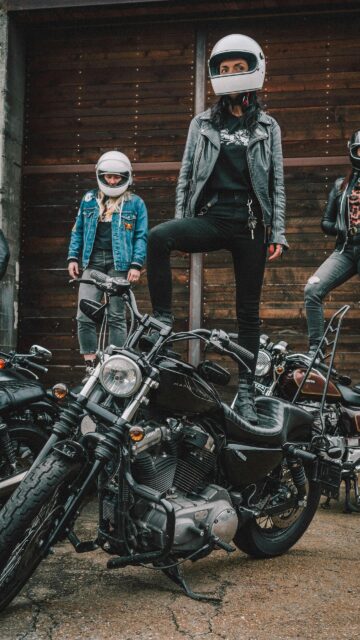 Biker Women on Harley Davidson Motorcycles Urban Street Style Wallpaper