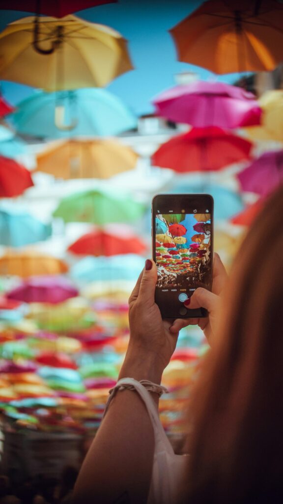 Colorful Umbrella Street Art Photography Mobile Wallpaper