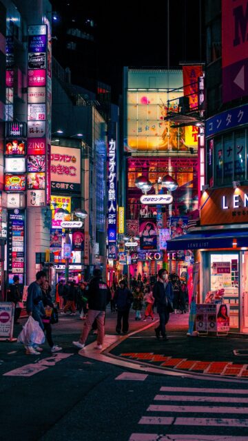 Vibrant Tokyo Street Nightlife Neon Lights Mobile Phone Wallpaper