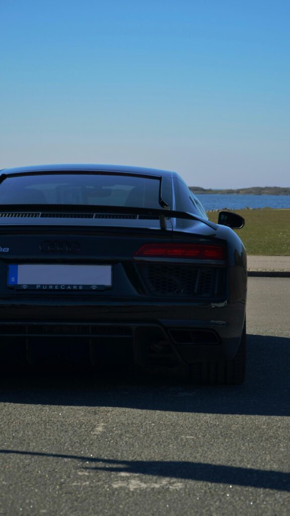 Rear View Black Audi R8 Supercar High Definition Phone Wallpaper