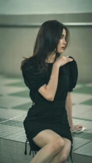 Elegant Asian Woman in Black Dress Fashion Portrait Mobile Wallpaper
