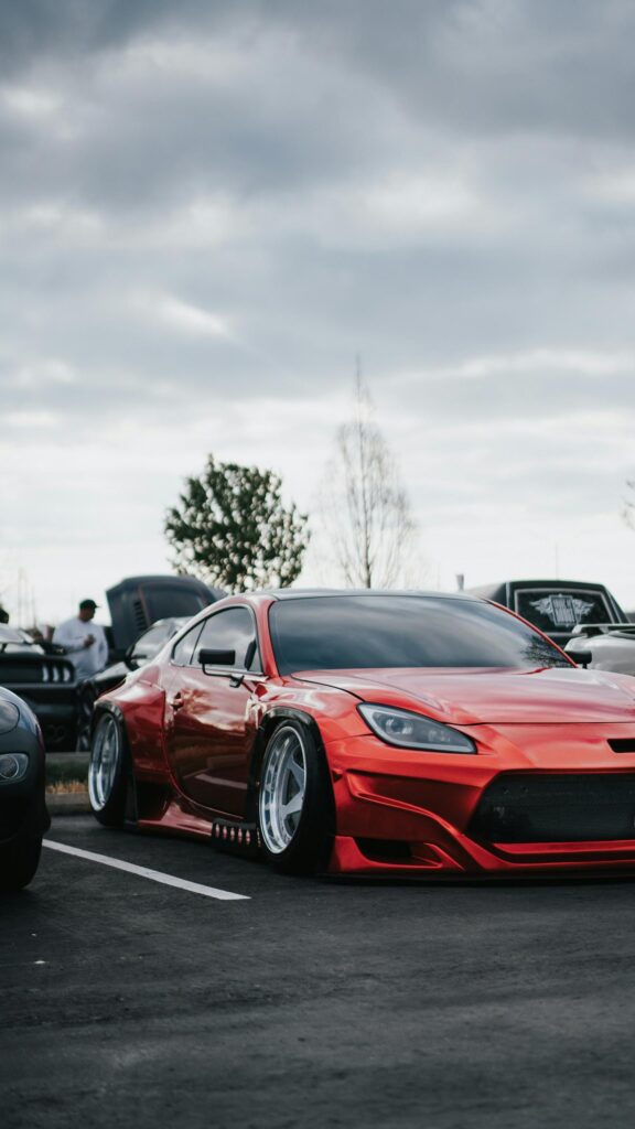 Stunning Widebody Red JDM Sports Car Mobile Wallpaper