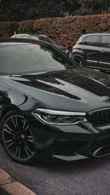 Dark BMW M5 Sport Sedan Front View Luxury Car Mobile Wallpaper
