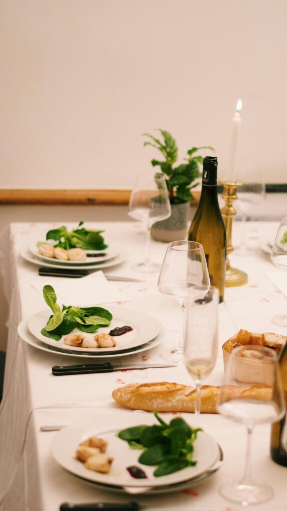 Elegant Candlelit Dinner Table Setting for a Romantic Evening Wallpaper